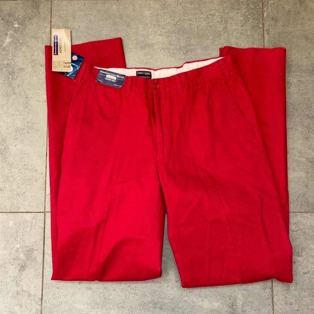 Pennington & Bailes Stadium Pants Mens 34 Red NEW Unfinished Cotton Chinos‎